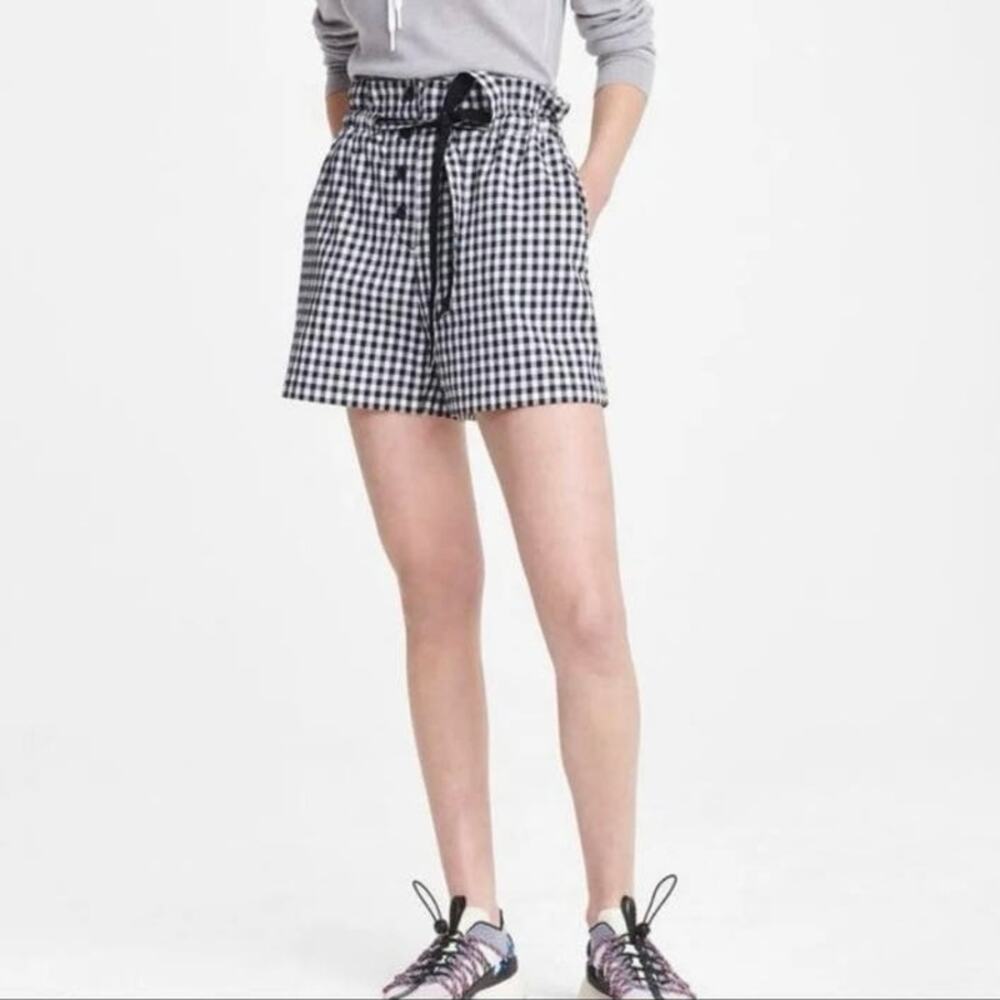 Rag & Bone Camille Gingham‎ Shorts Black White Paperbag Button Fly Size 4